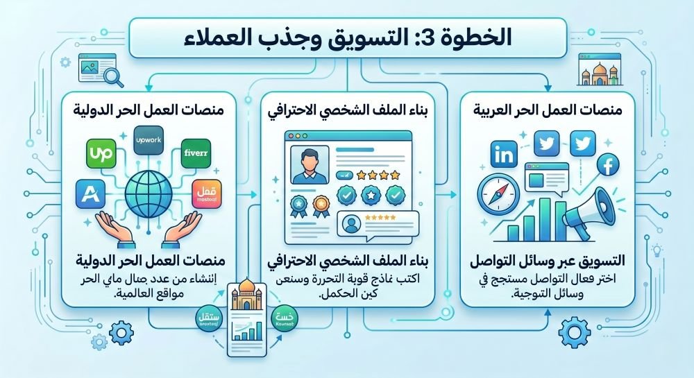 الخطوة الثالثة: التسويق وجذب العملاء